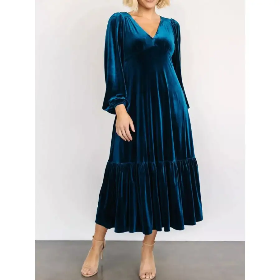 Velvet Tiered Long Sleeve Midi Dress