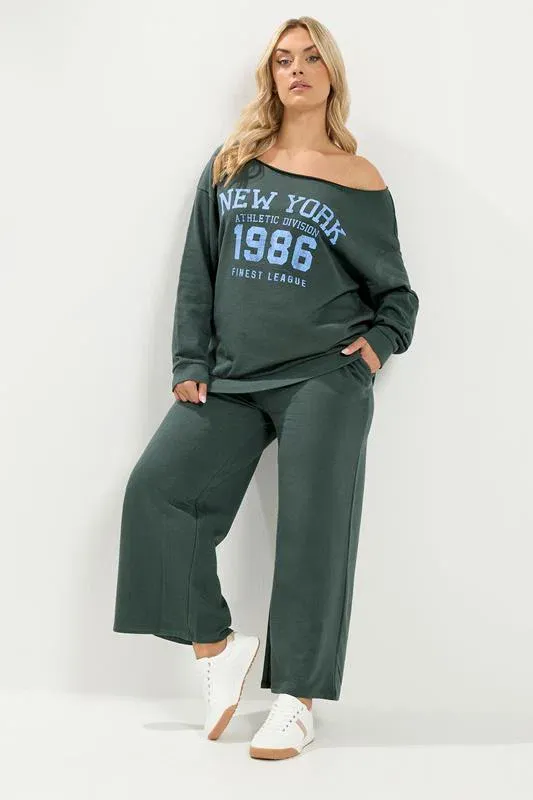 Grey Set 'New York' Off Shoulder Sweatshirt & Jogger