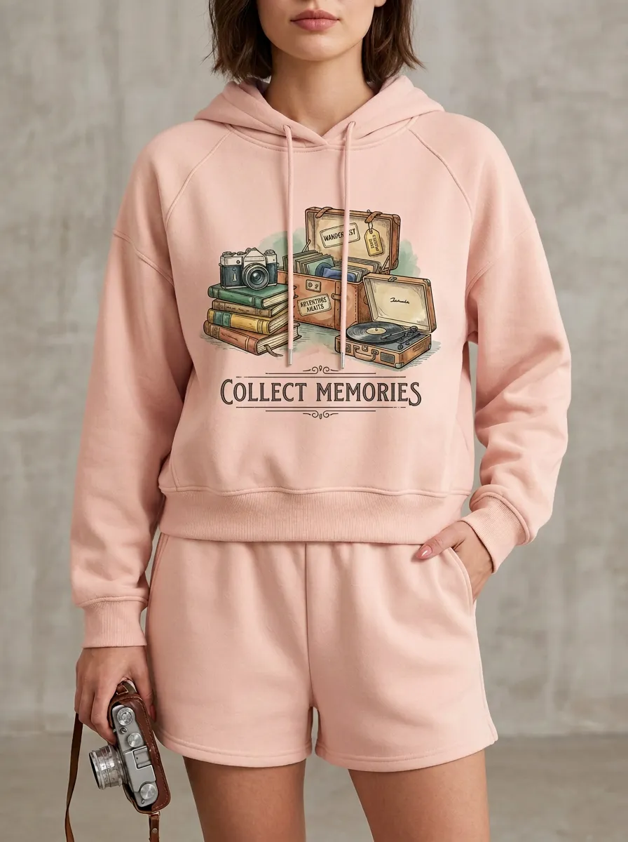 Women's Travel Collect Memories Camera Vinyl Graphic Hoodie