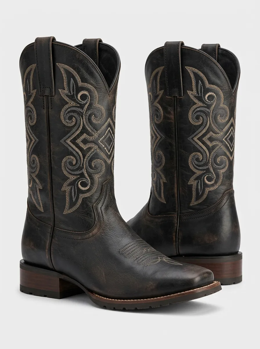 Vintage-Inspired Embroidered Finish Men's Western Cowboy Boots