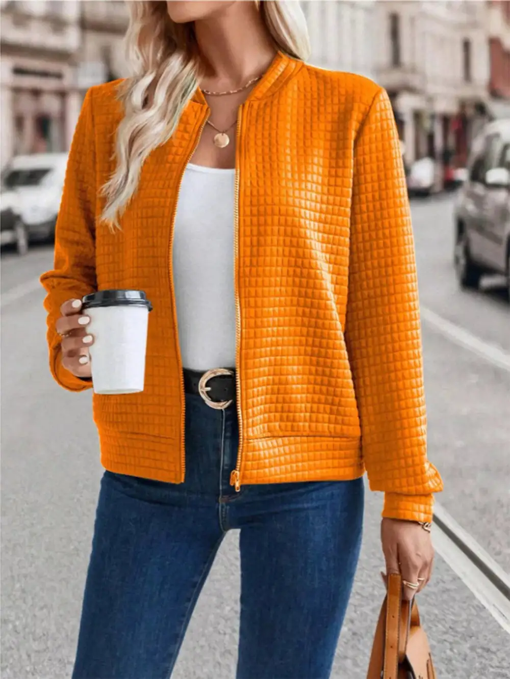 Textured Zip-up Long Sleeve Jacket
