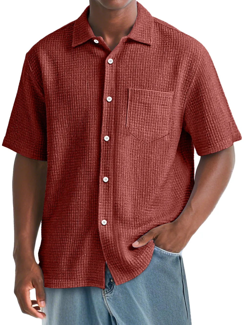 Clean Line Textured Knit Pocket Shirt