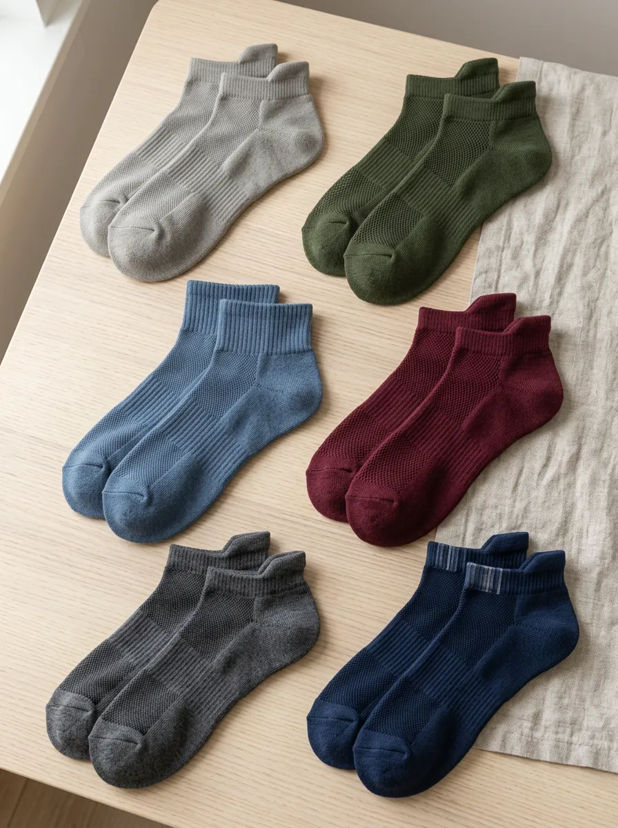Men's Multi-Color Solid Ribbed Knit Ankle Socks 6-Pack