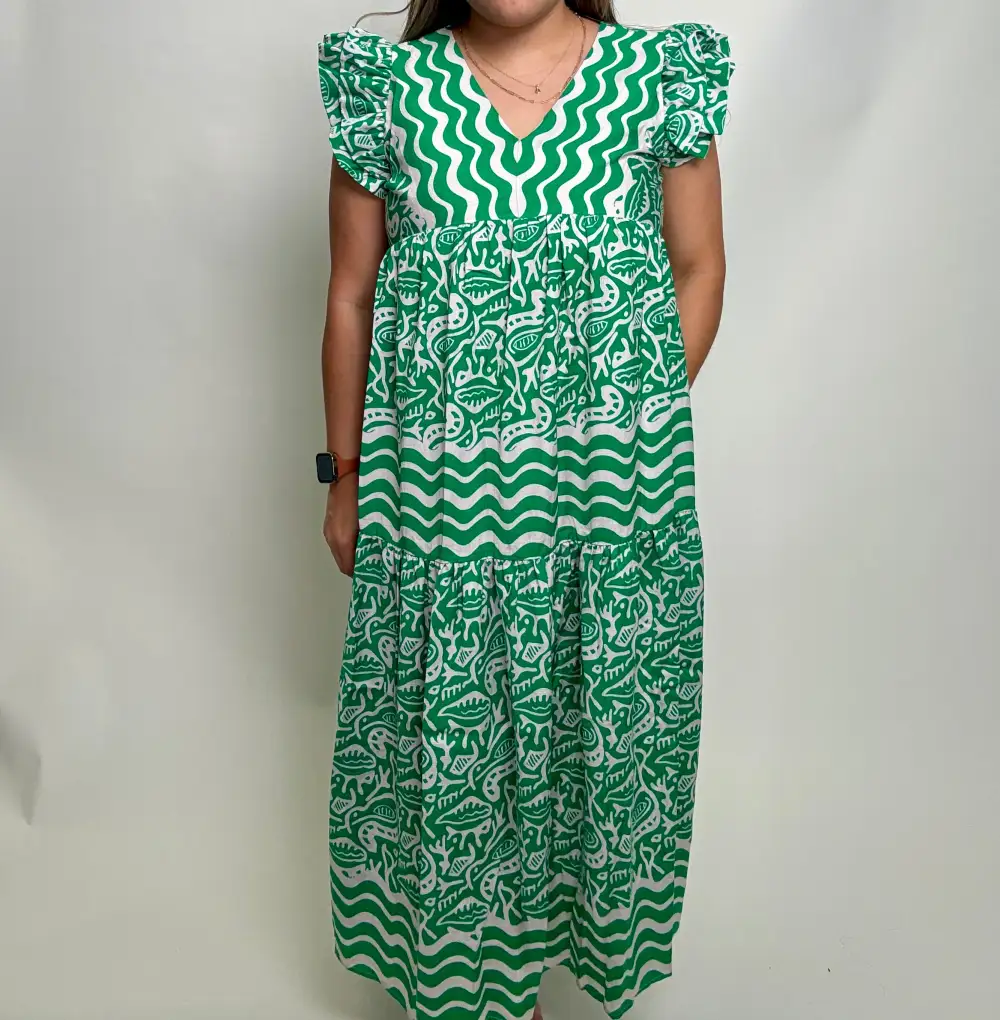 Classic Tiered Ruffle Detail V-Neck Dress