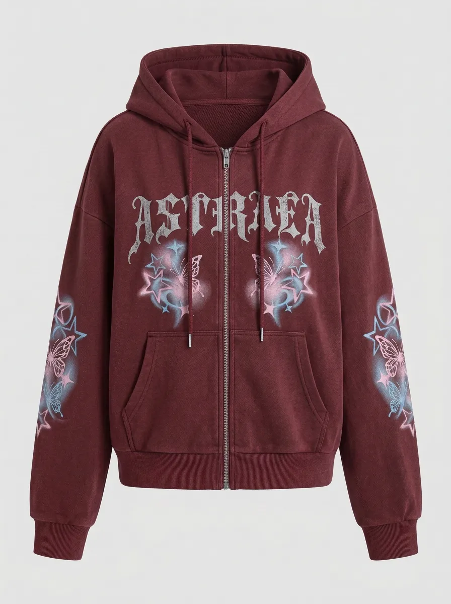 Unisex Streetwear Y2K Butterfly Star Printed Zip Up Hoodie