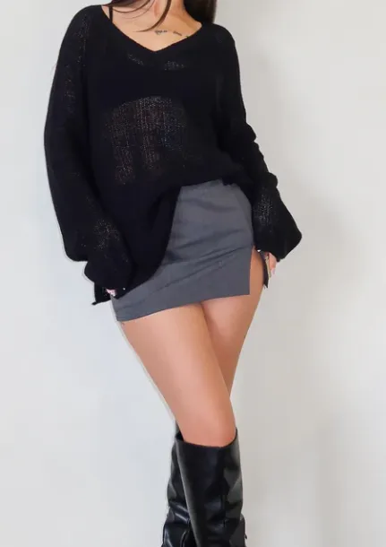Charcoal A-Line Mini Skirt