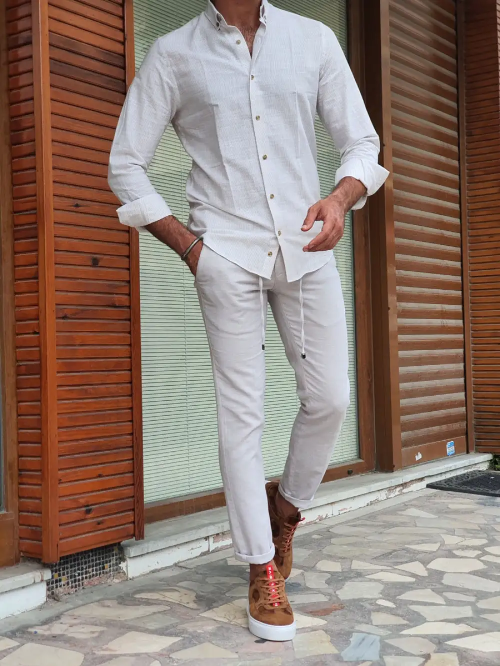 Slim Fit Striped Cotton Linen Casual Shirt