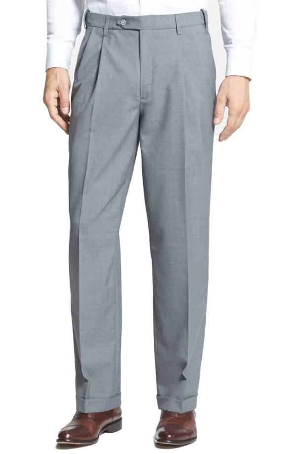 Polished Gabardine Tropical Weave Flannel Flat Front Pleated Front Trousers
