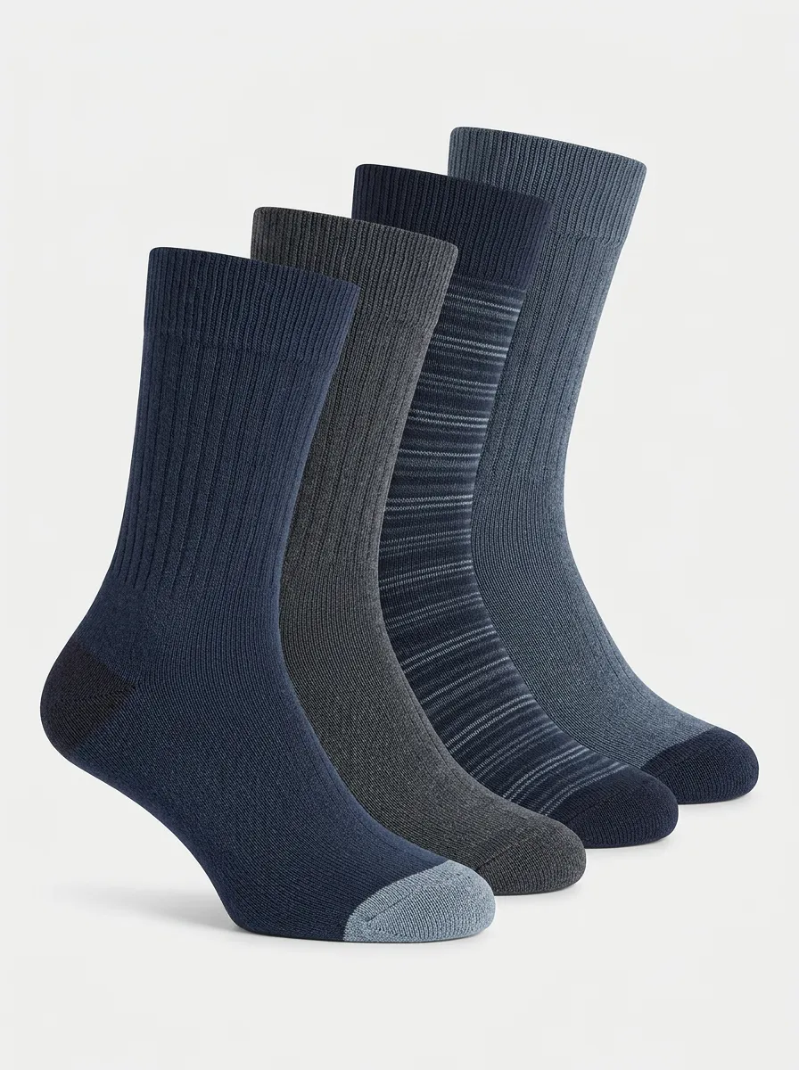 Striped Ribbed Texture Textured Reinforced Toe Men's Crew Socks Four-Pair Pack