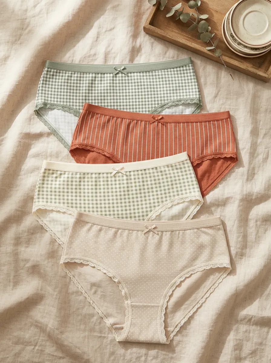 Women's Gingham Striped Polka Dot Printed 4-Pack Panties