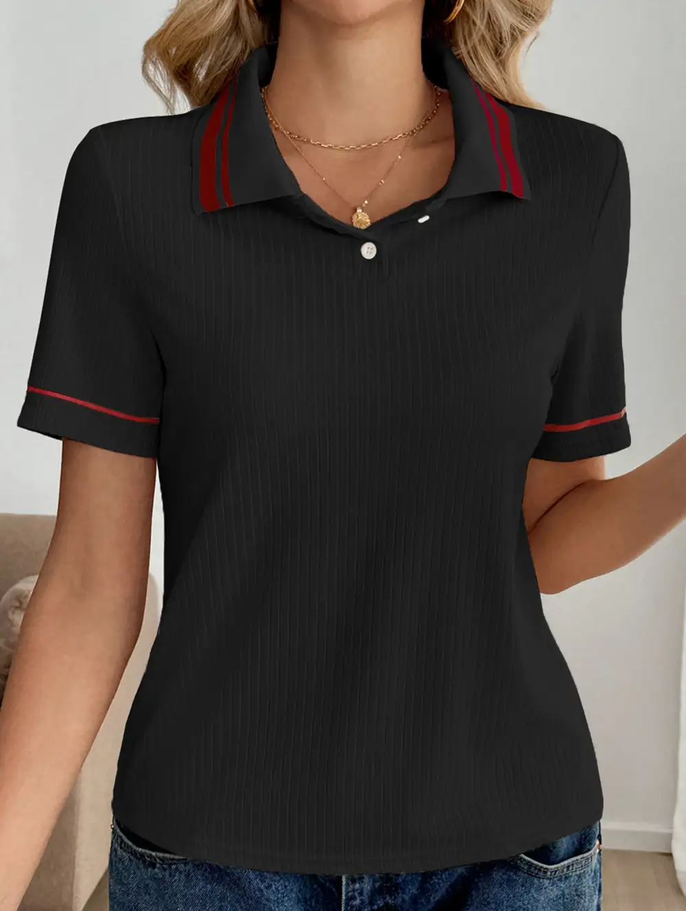 Retro Striped Collared Polo Shirt