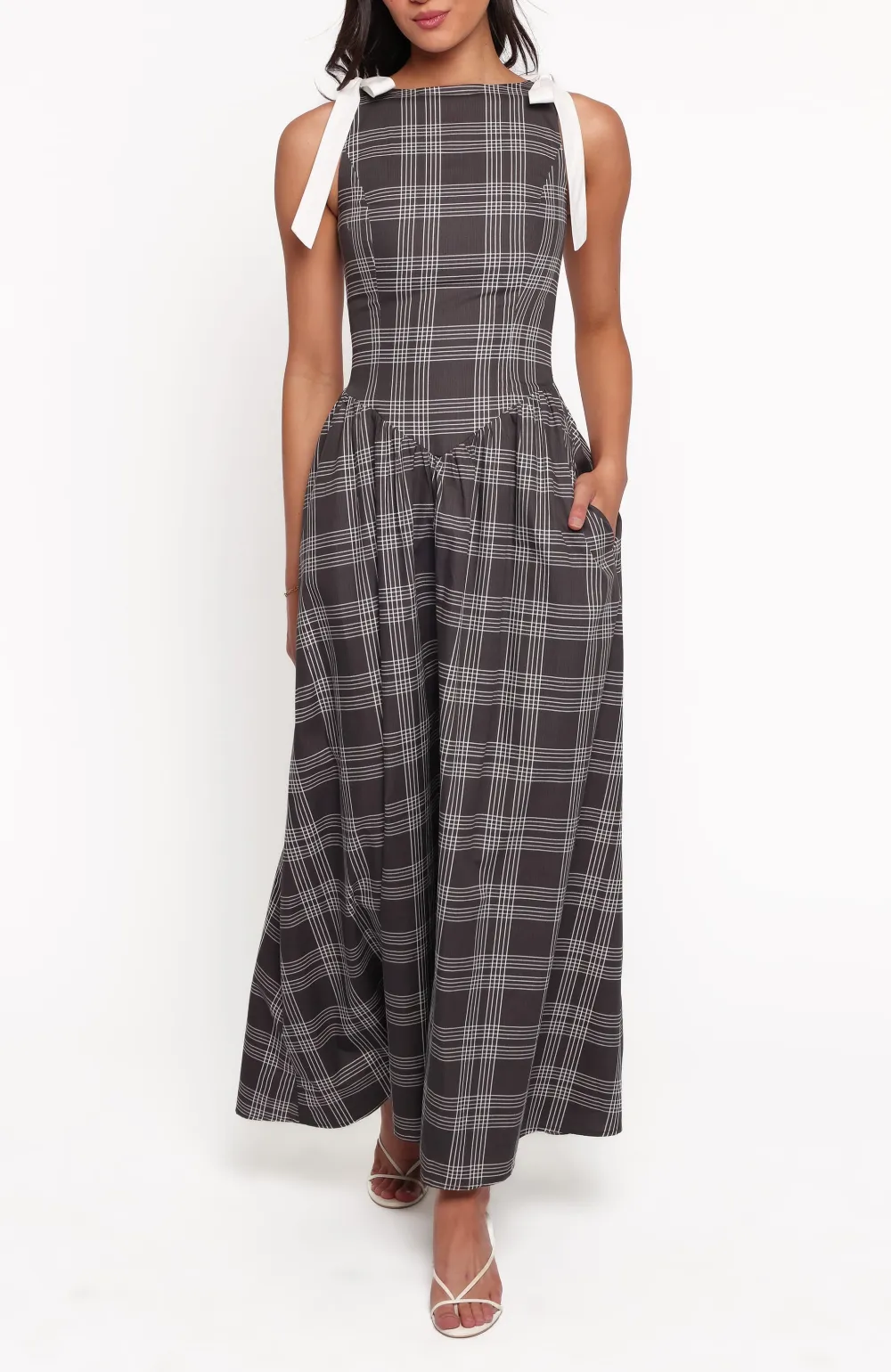 A-Line Boat Neck Maxi Dress