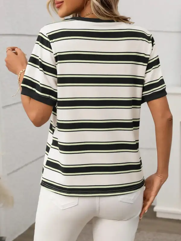 Crew-Neck Collared Short-Sleeve Contrast T-Shirt