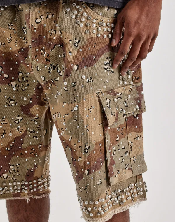 Rhinestone Pearl Cargo Shorts
