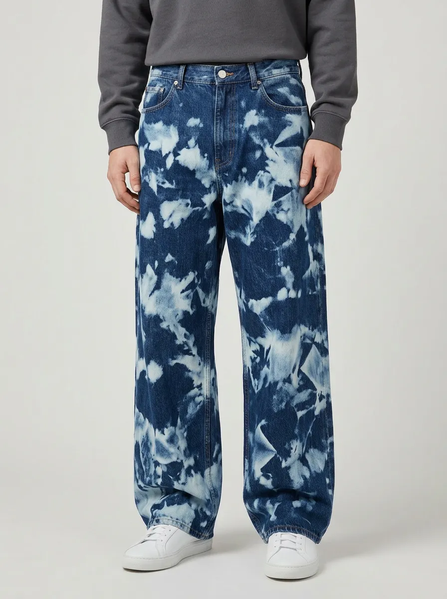 Men's Vintage Style Tie-Dye Printed Wide Leg Jeans
