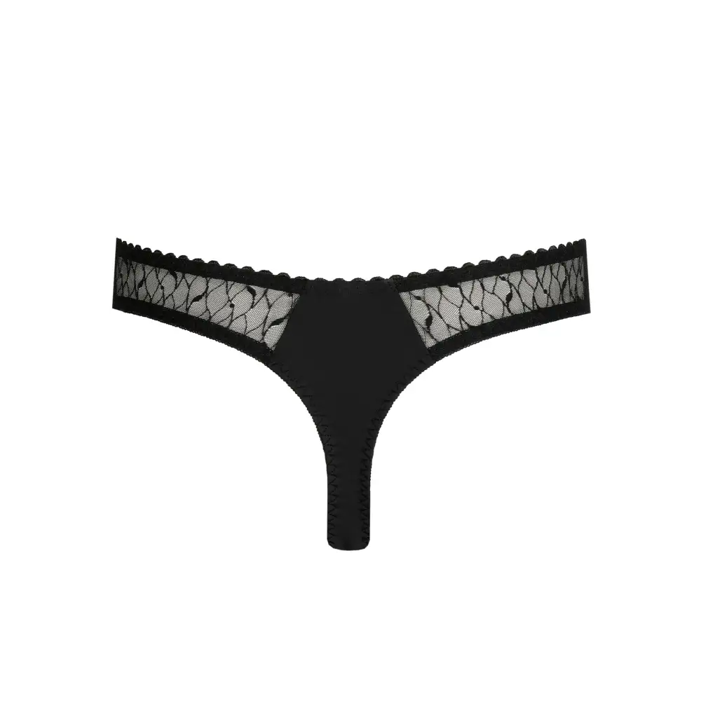 Women's Flat Seams Elastic Waistband Cotton Gusset Lace Embroidery Cotton Tanga Panty