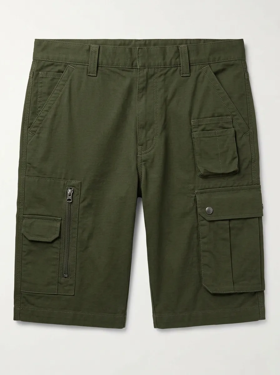 Men's Snap Cargo Pockets Grid Texture Cargo Shorts