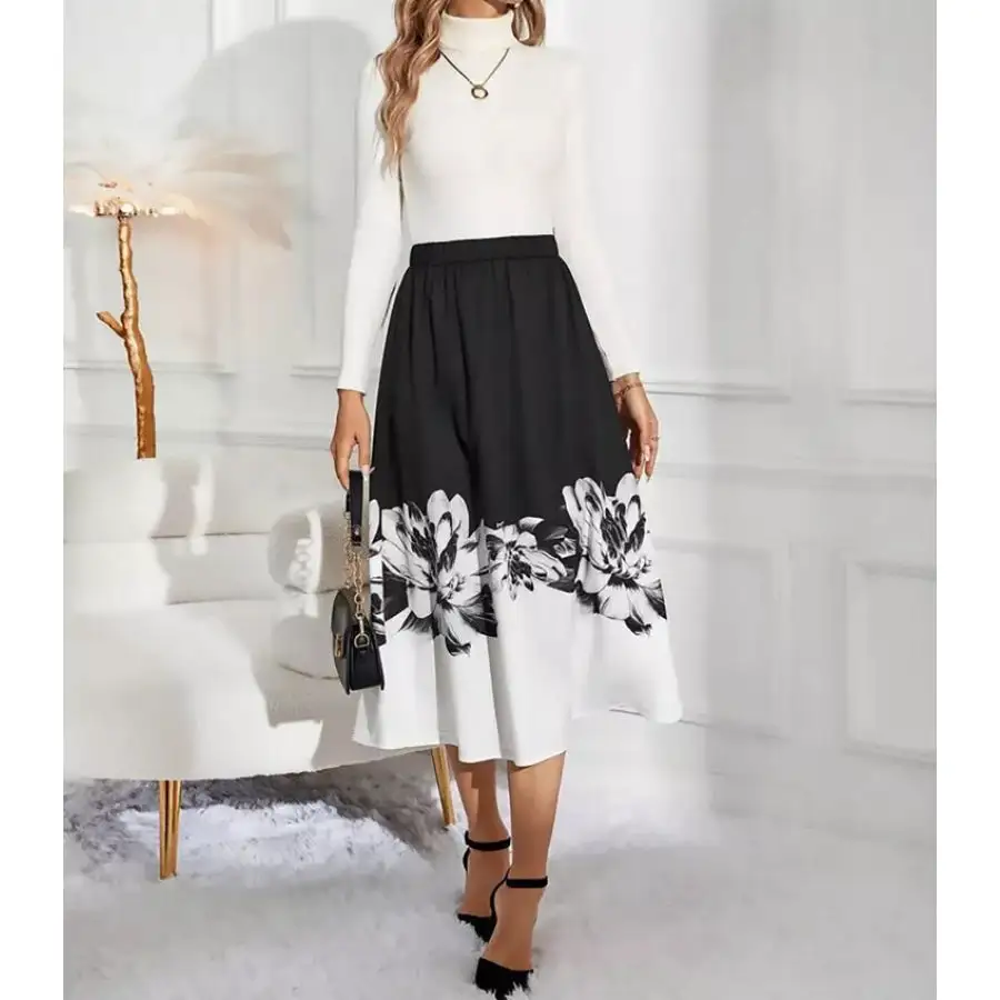 Print A-line Midi Skirt