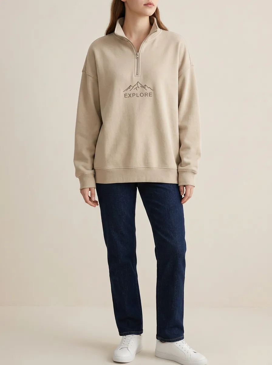 Women's Nature Adventure Explore Mountain Printed Quarter Zip Sweatshirt