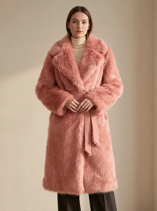 Defined Faux Fur Belted Coat