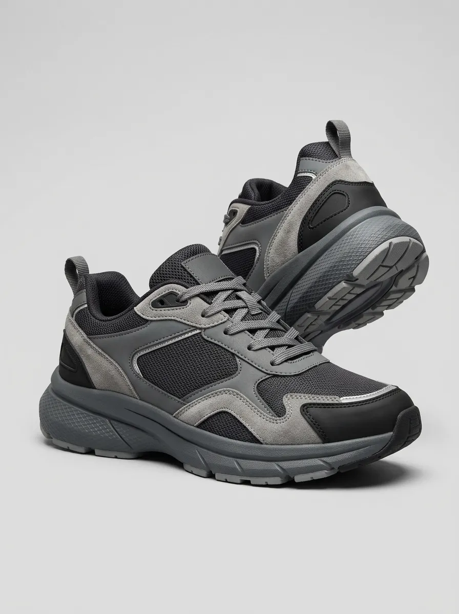 Suede-Panel Mesh-Panel Patchwork Casual Sneakers