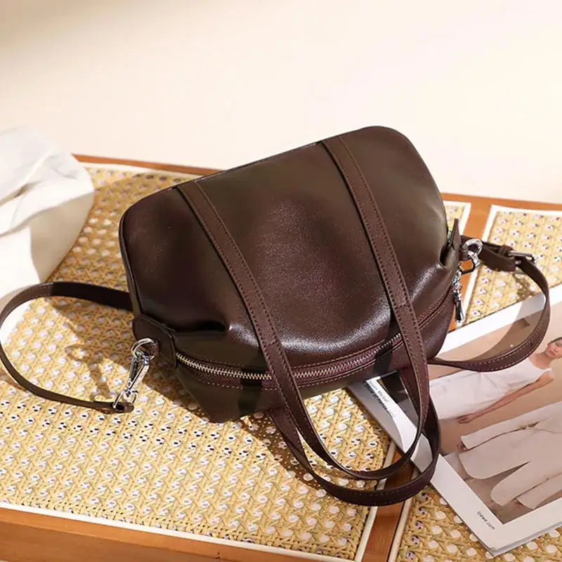 Luxe Craft: Premium Cowhide Leather Bowling Handbag