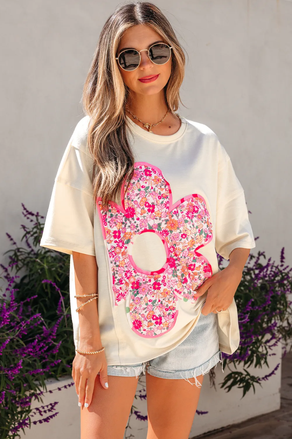 Jet Stream Floral Patched Raw Tee