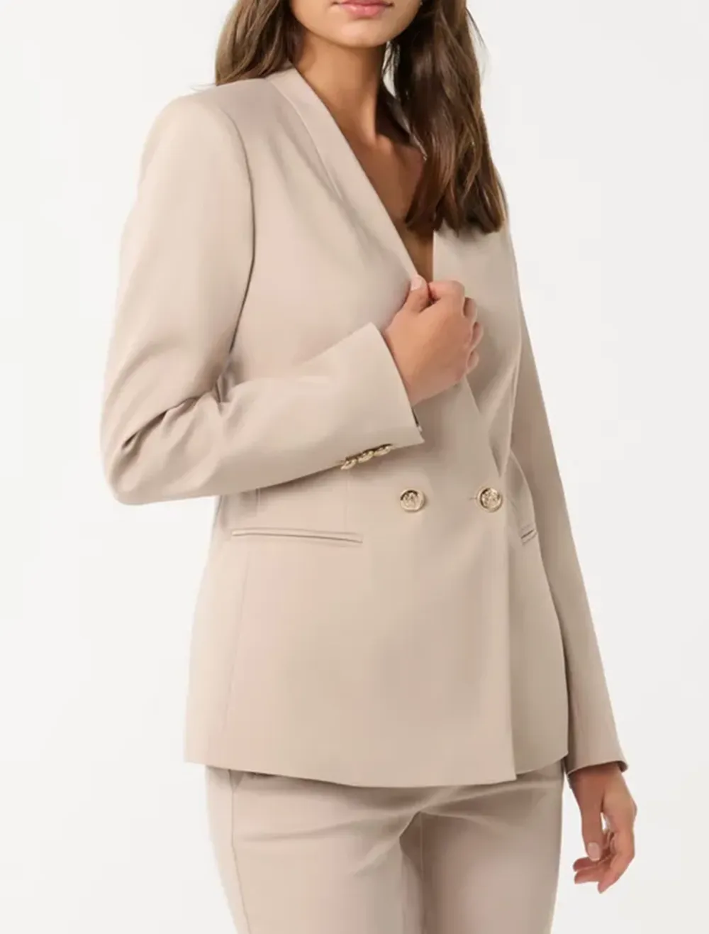 Solid Color Double-Breasted Blazer