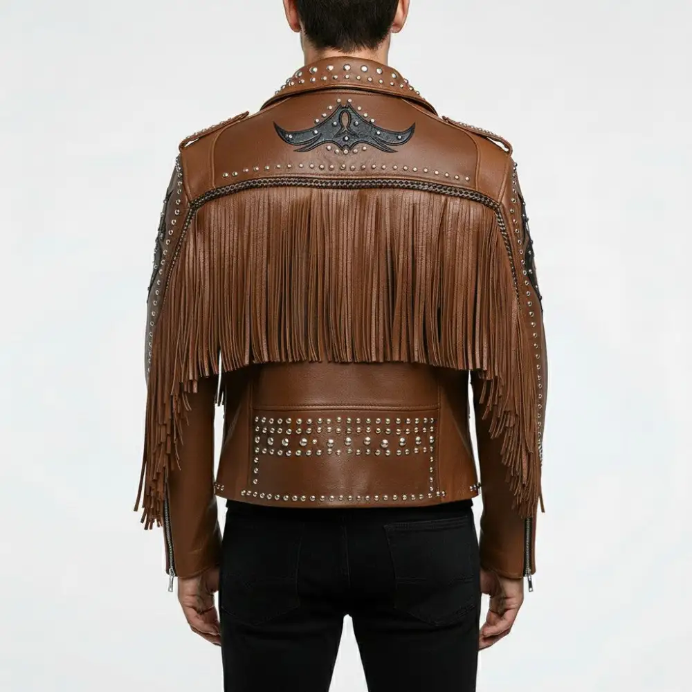 Modern Cowhide Biker Motorcycle Studded Jacket