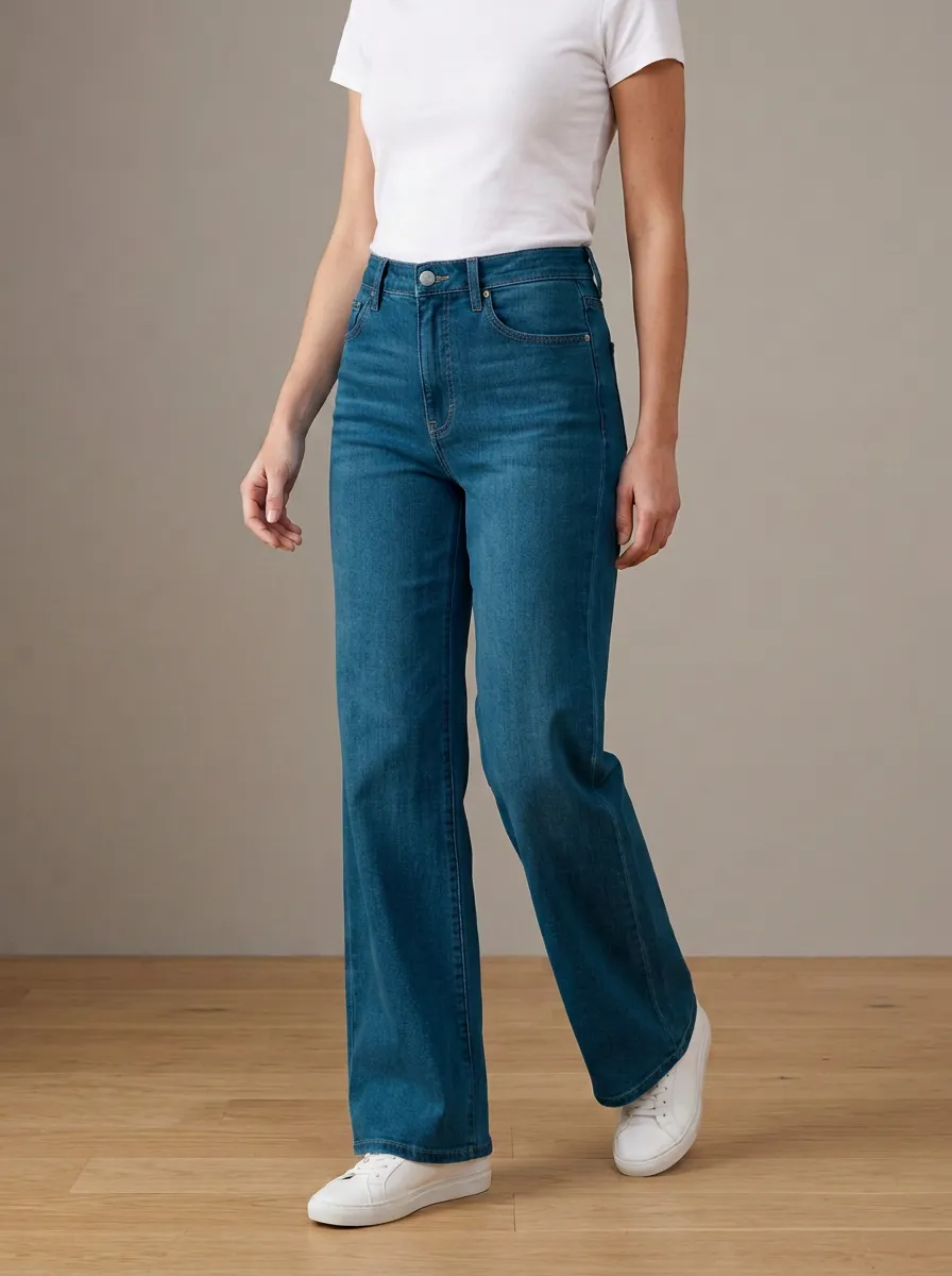 Relaxed Wide-Leg Washed Denim Jeans