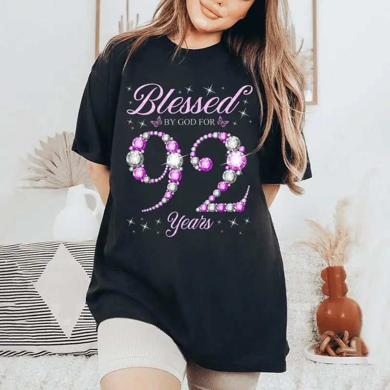 Blessed By God For 92 Years Old 92Nd Birthday B-Day Party Women's Oversized Comfort T-Shirt