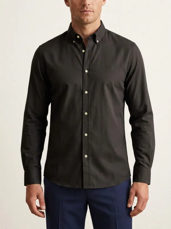 Men's Non-Iron Cotton Leaf Logo Embroidered Button Down Shirt