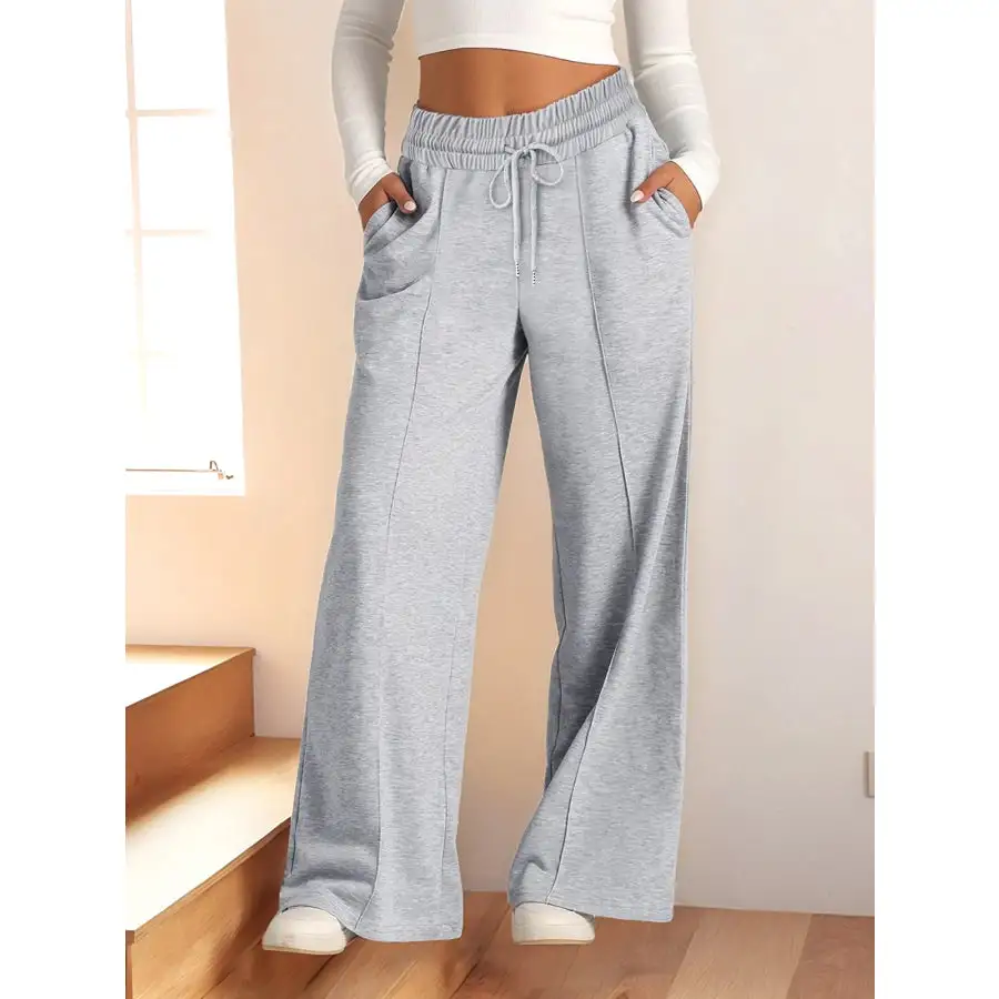 Full Size Drawstring Relaxed Fit Wide Leg Pants Plus Size