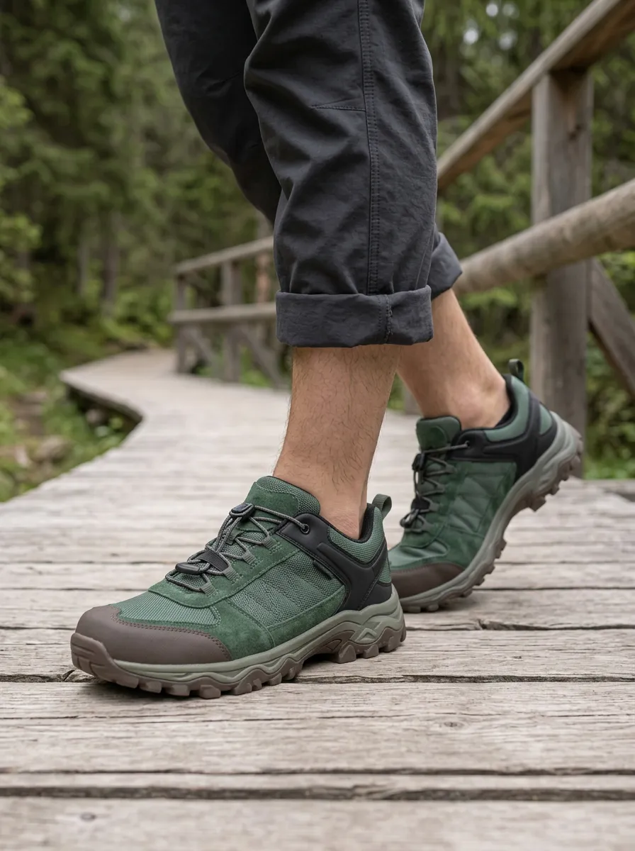 Men's Hiking Outdoor Green Suede Printed Shoes