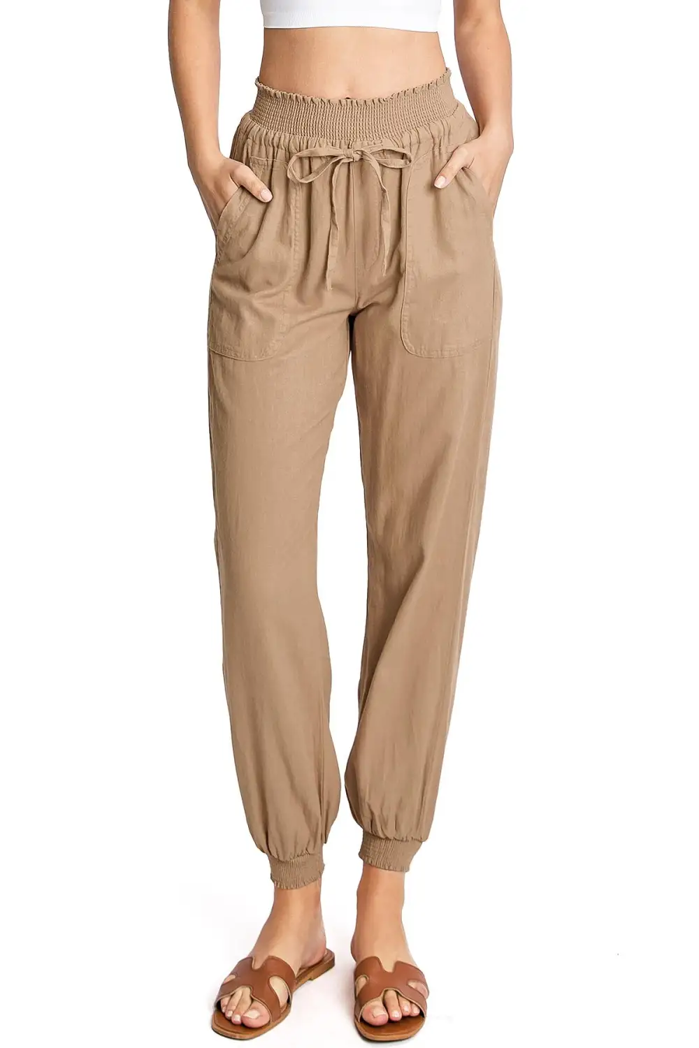 Solid Color Smocked Joggers