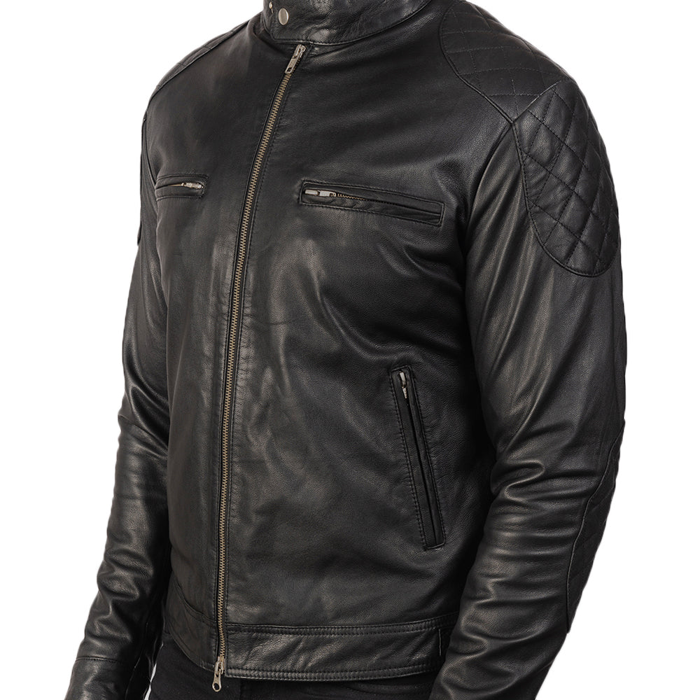 Men's Tonal Detail Biker Leather Jacket