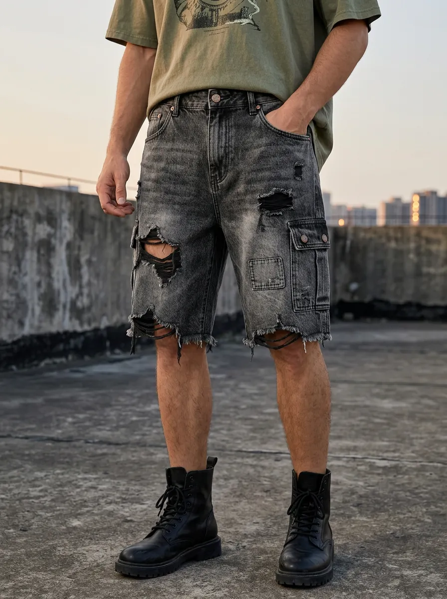 Men's Denim Cargo Denim Shorts with Cargo Pocket