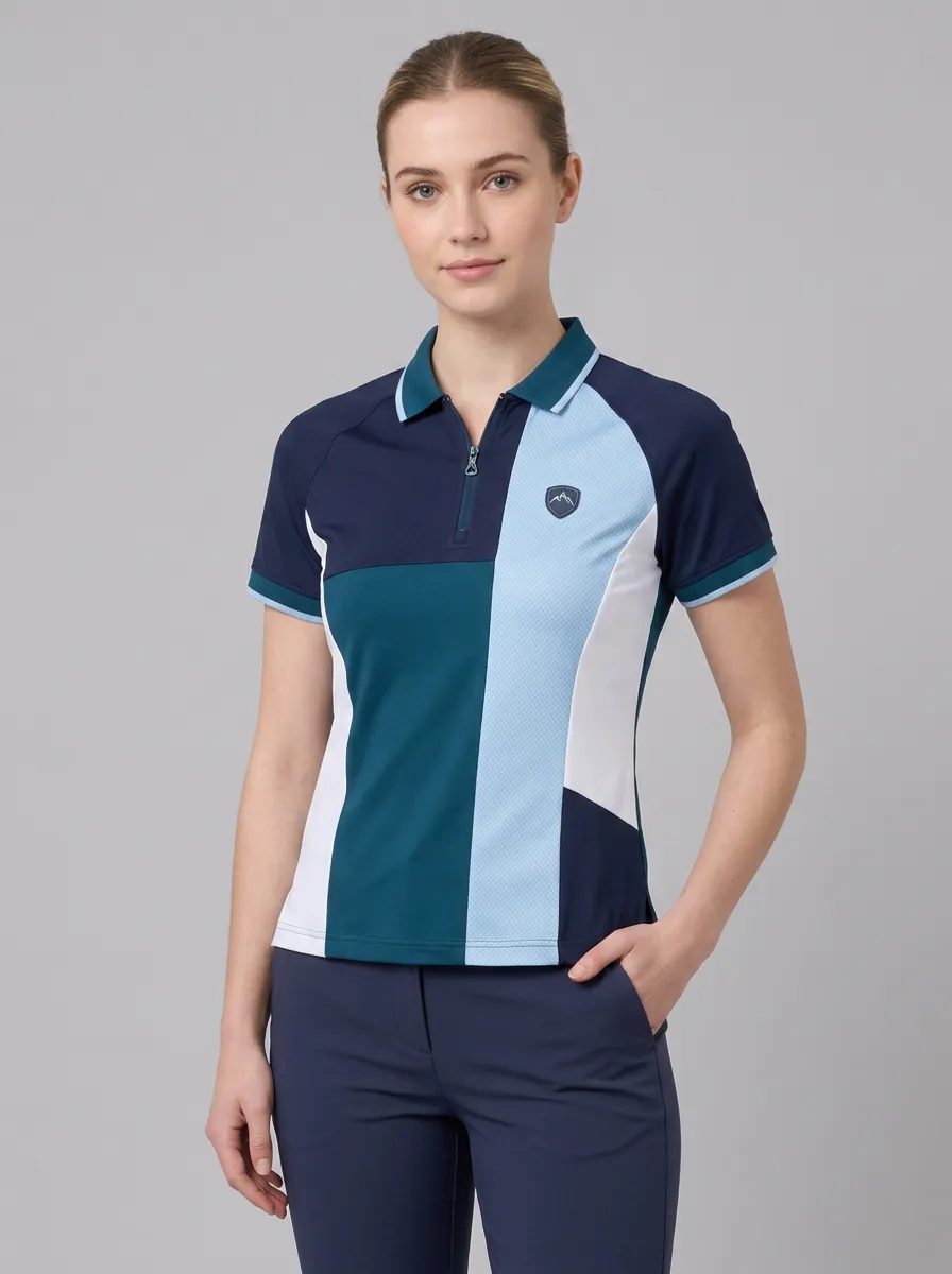 Women's Outdoor Sports Mountain Logo Colorblock Printed Polo Shirt