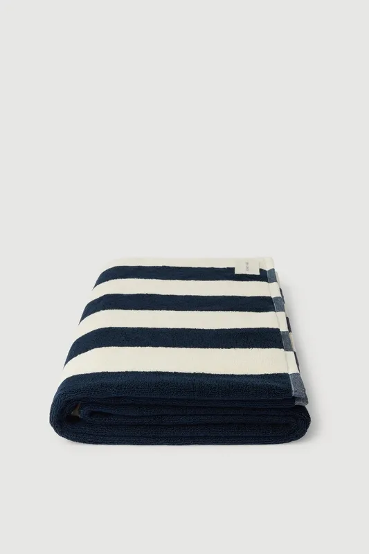 Navy & Cream Stripe Beach Towel