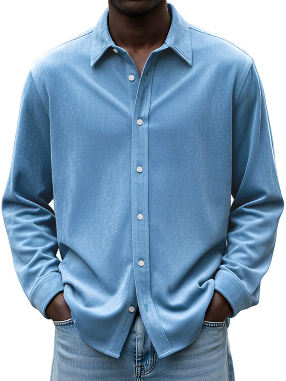 Suede Feel Open Collar Shirt