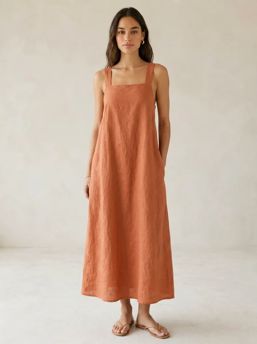 Women's Summer-Ready Casual Cross-Back Linen Backless Dress