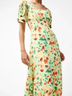 Round Neck Light Green Art Print Short Sleeve Dress
