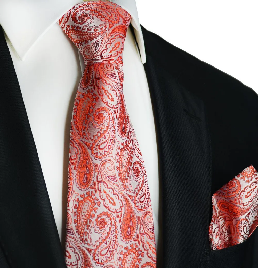 Elegant Silk Paisley Men's Necktie With Pocket Square