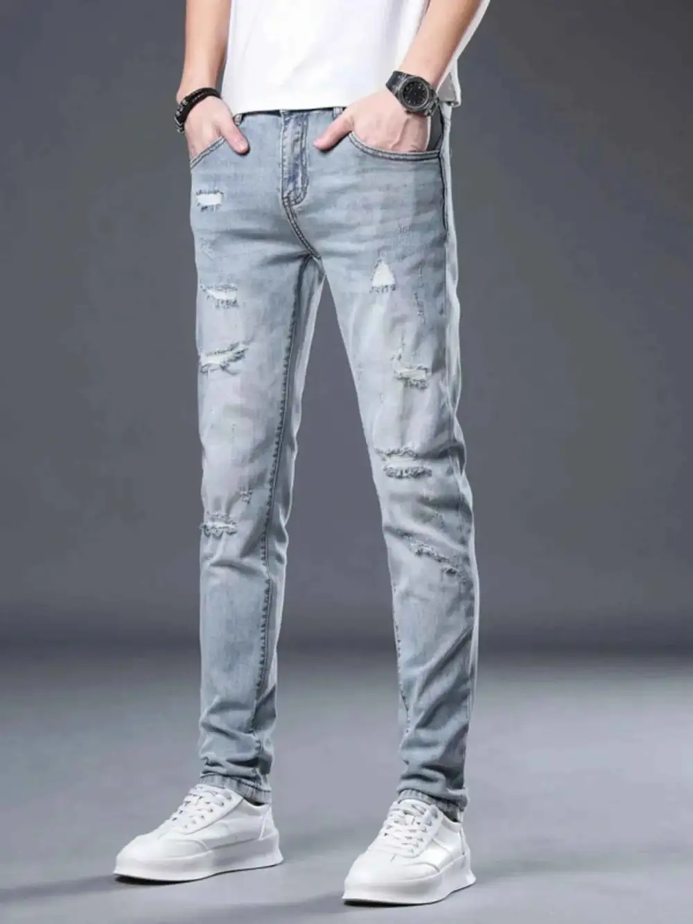 Casual Distressed Slim Fit Jeans