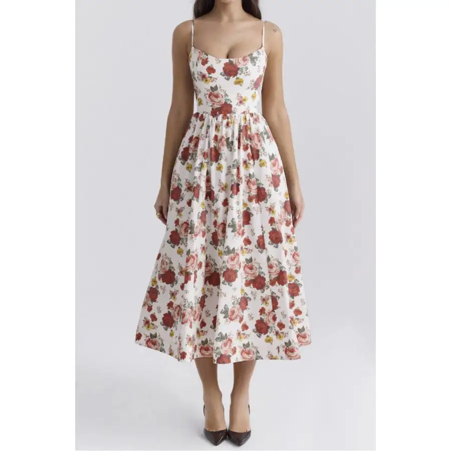 Modern Print Spaghetti Strap Midi Dress