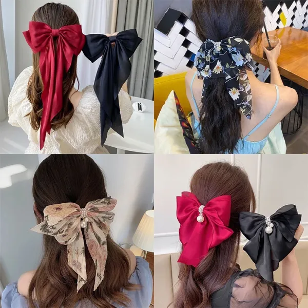 Oversized Satin Bow Hair Clip adds an elegant, feminine finish to everyday hairstyles in seconds. The flowing long-tail design looks beautiful with ponytails, half-up styles, curls and more.