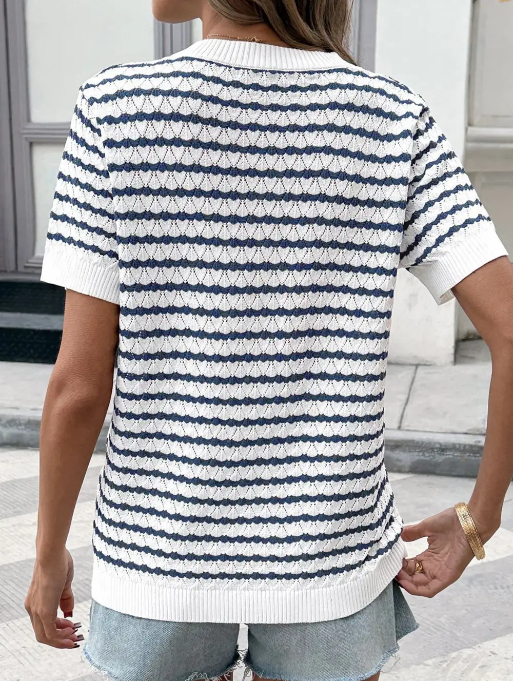 Knit Half Button Loose Tee