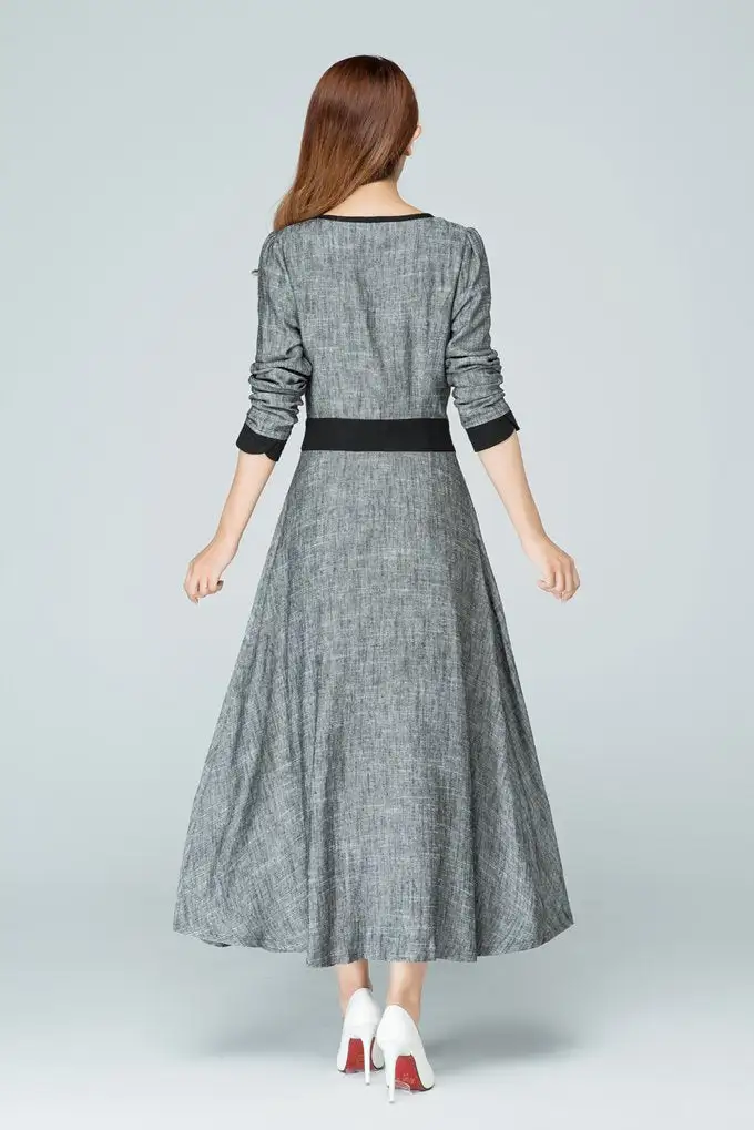 Graceful Linen Long Sleeve Maxi Dress