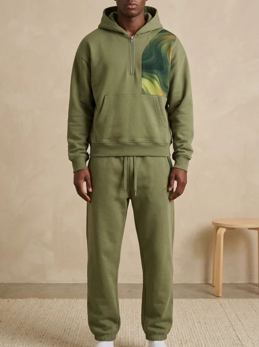 Men's Abstract Wave Printed Hooded Tracksuit