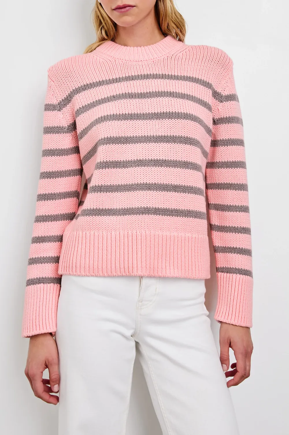 100% Pure Cotton Yarn Women's Striped Knitted Sweater
